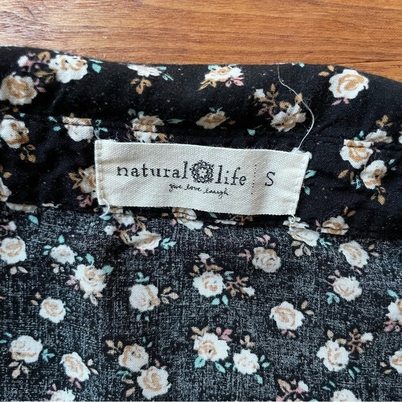 Natural Life Rebecca Floral Black and Cream Roses Midi Tiered Flowy Dress Size S